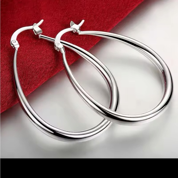 925 Silver U Shaped Hoop Earring - Picture 3 of 5